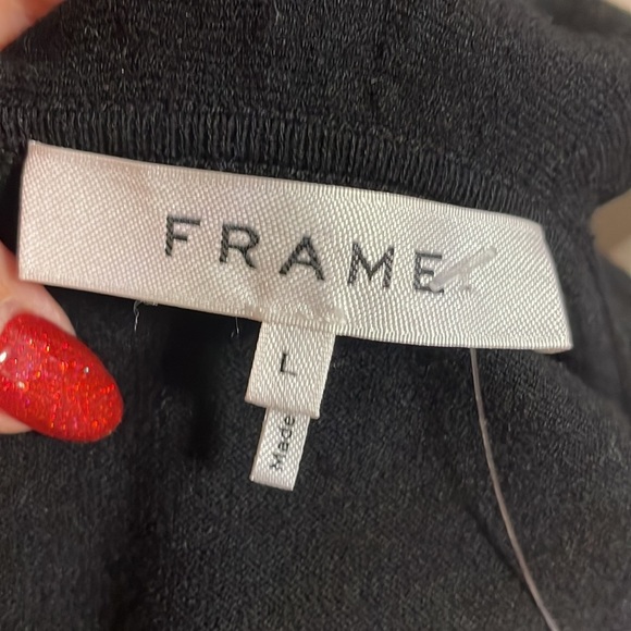 FRAME women’s ruffled deep V neck sleeveless sweater knit top black NEW! Size L - Picture 7 of 11